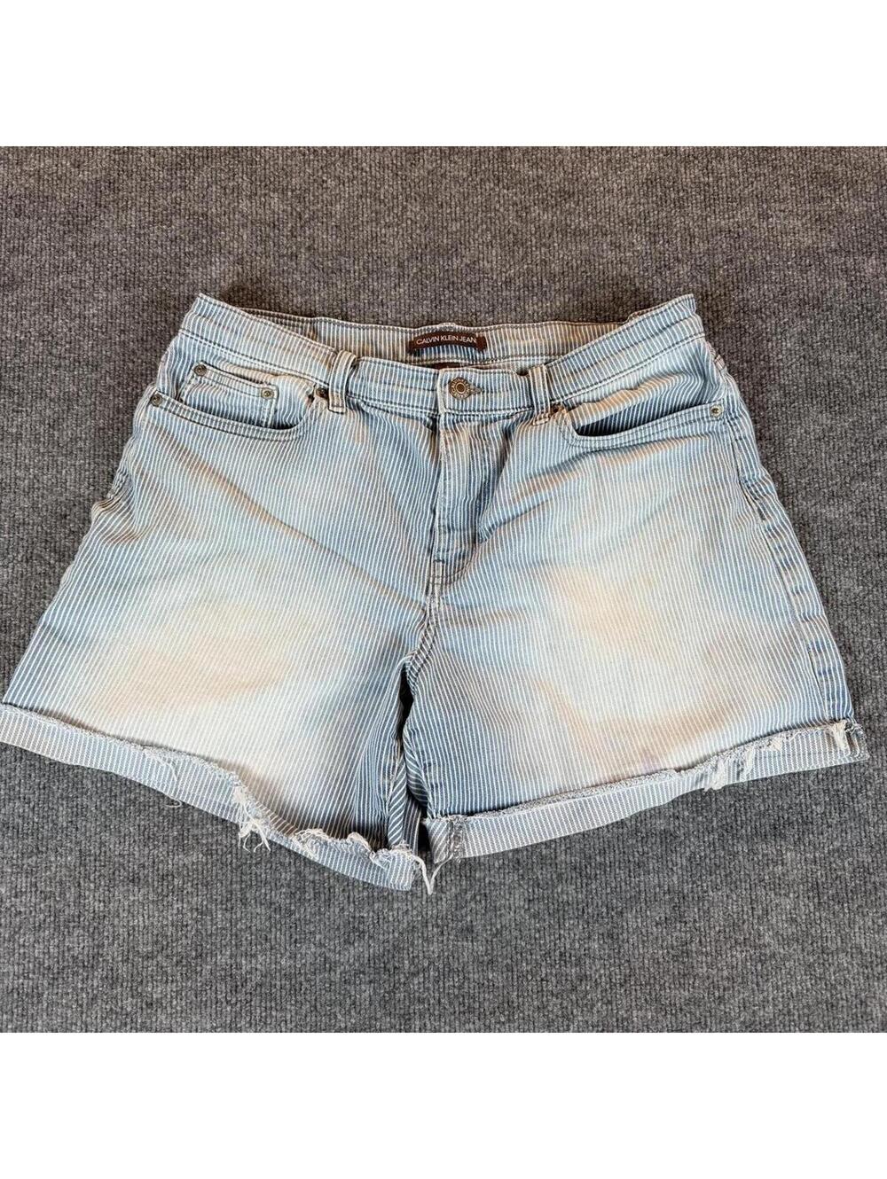 Calvin Klein Railroad‎ Stripes Striped Denim Roll Cuff Shorts 8 - Casual, jorts